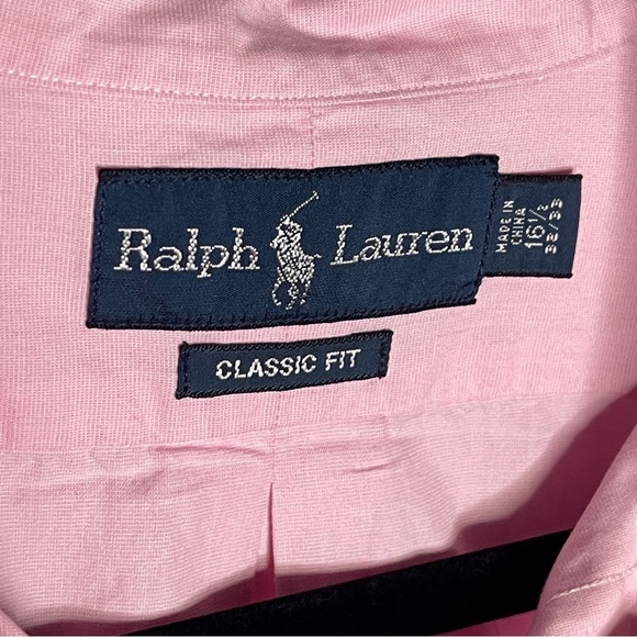 Polo Ralph Lauren Pink Light Blue Pony 16.5 32/33 Button Up Cotton Classic Fit - Picture 3 of 6